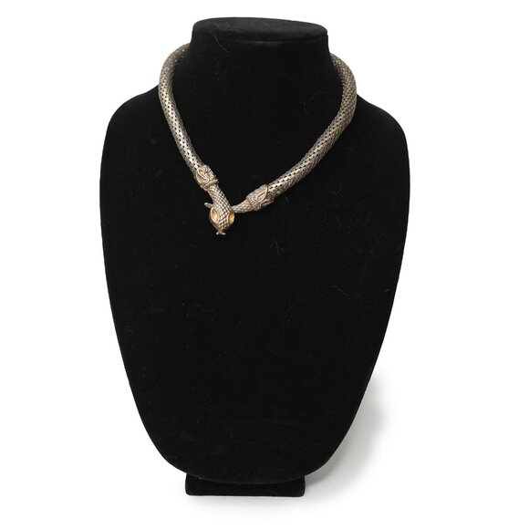 Vintage Gold Tone Snake Necklace | Coil Chain Statement Jewelry Fashion Mesh - Picture 3 of 12